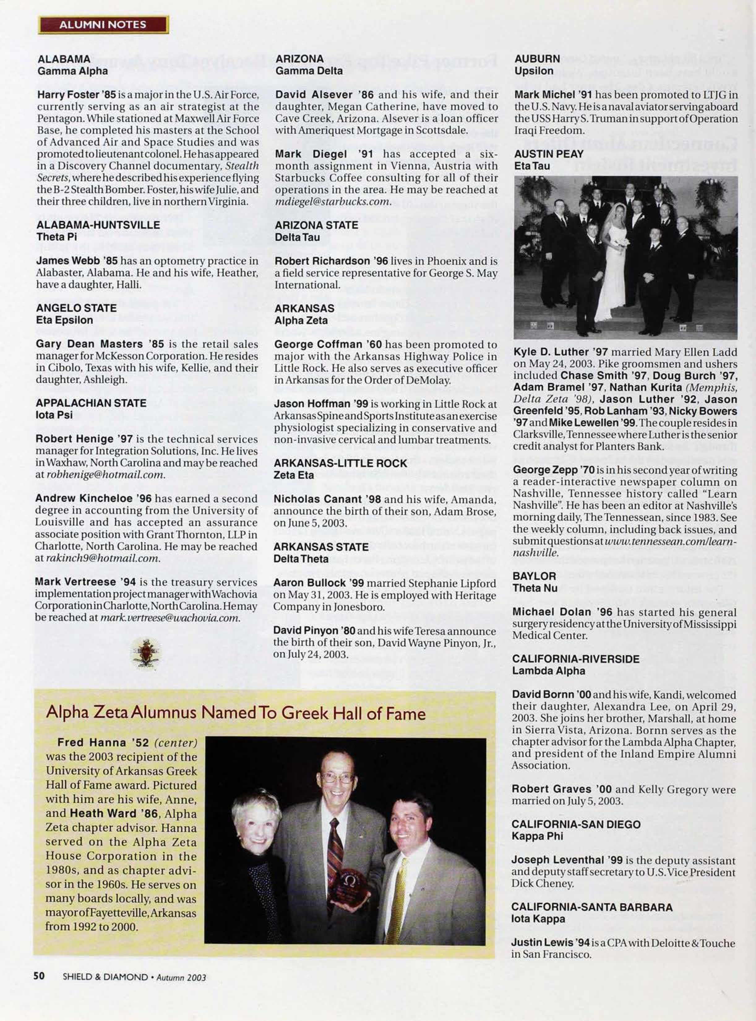 Alumni Notes, Autumn 2003